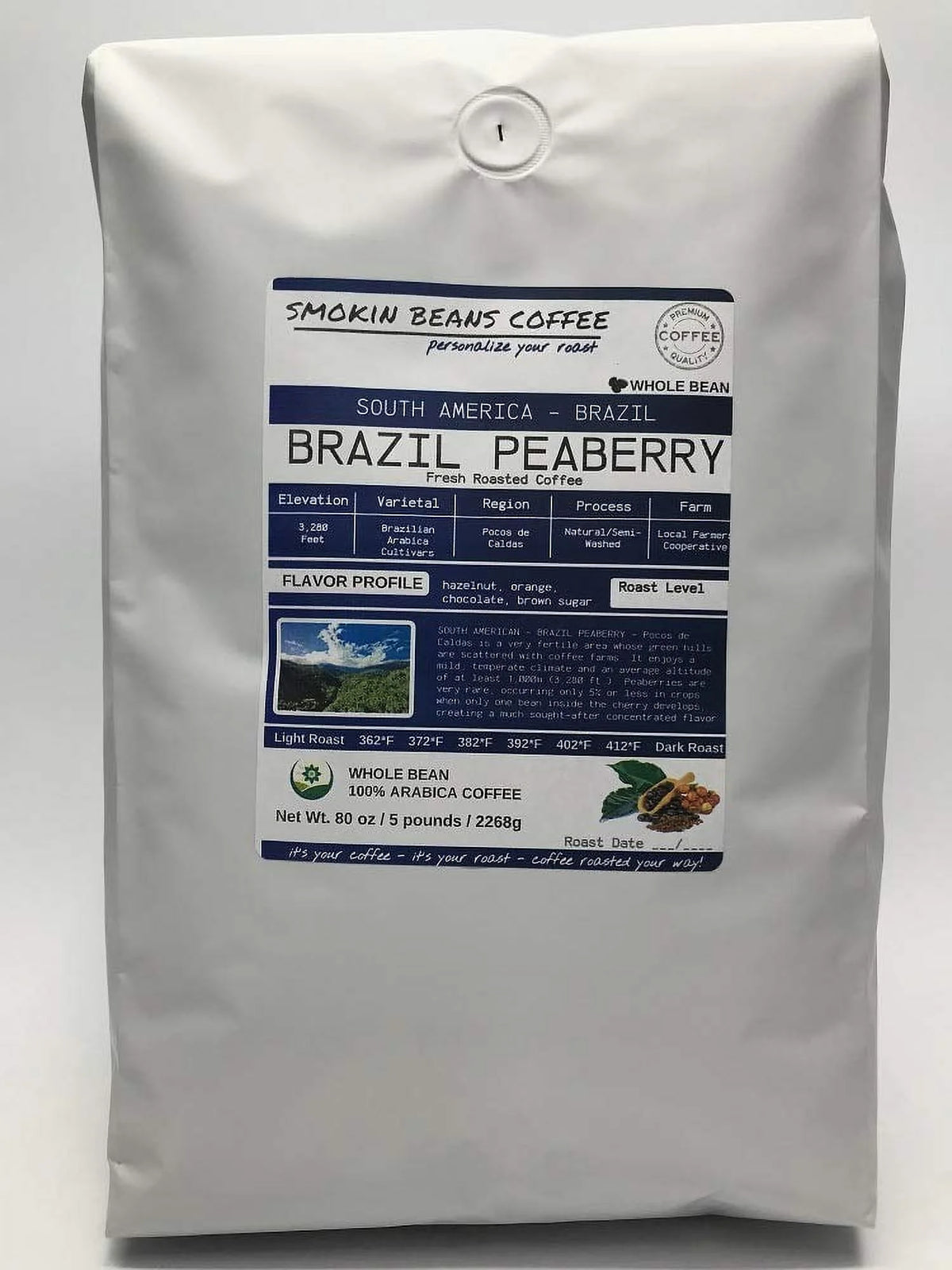 Brazil Peaberry Roasted Coffee Whole Bean P4675