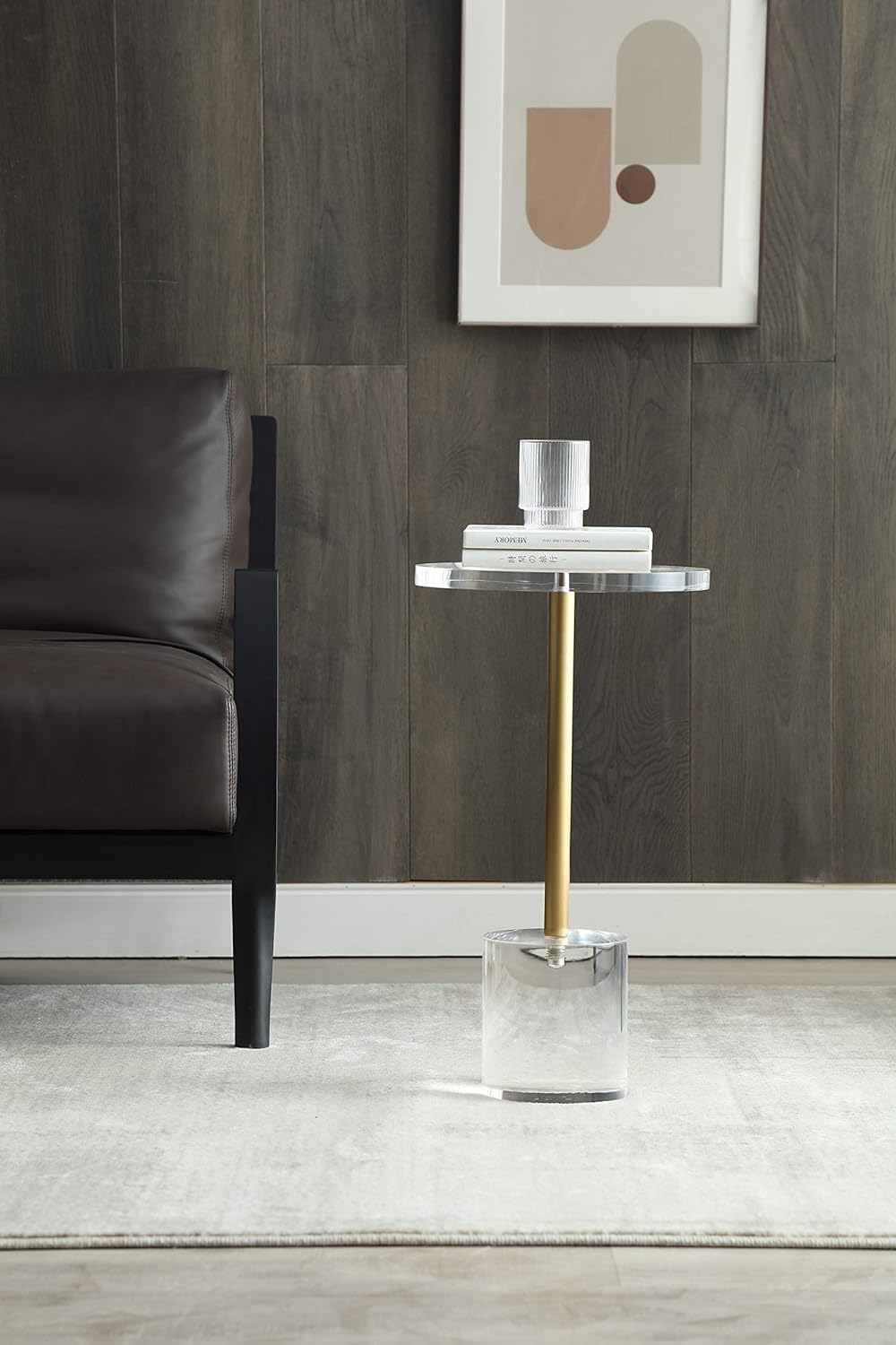 Clear Acrylic Round End Table with Brushed Brass Metal P411774