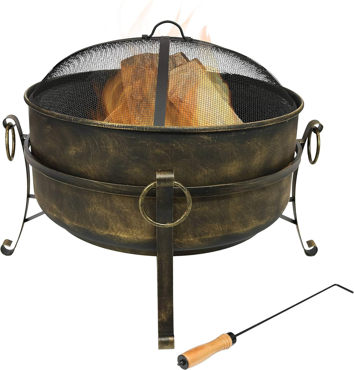24-Inch Wood-Burning Fire Pit with Spark Screen, Poker, and Grate T85794