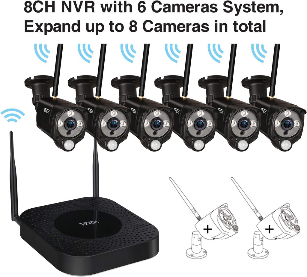 Wireless Security Camera System, 8CH NVR with 1TB HDD and 6PCS 3MP Outdoor Bullet Cameras E203610