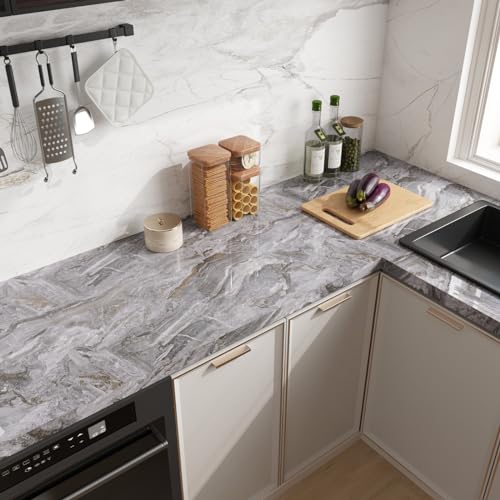 Glossy Beige Silver Marble Self Adhesive Vinyl Roll Wallpaper A6367
