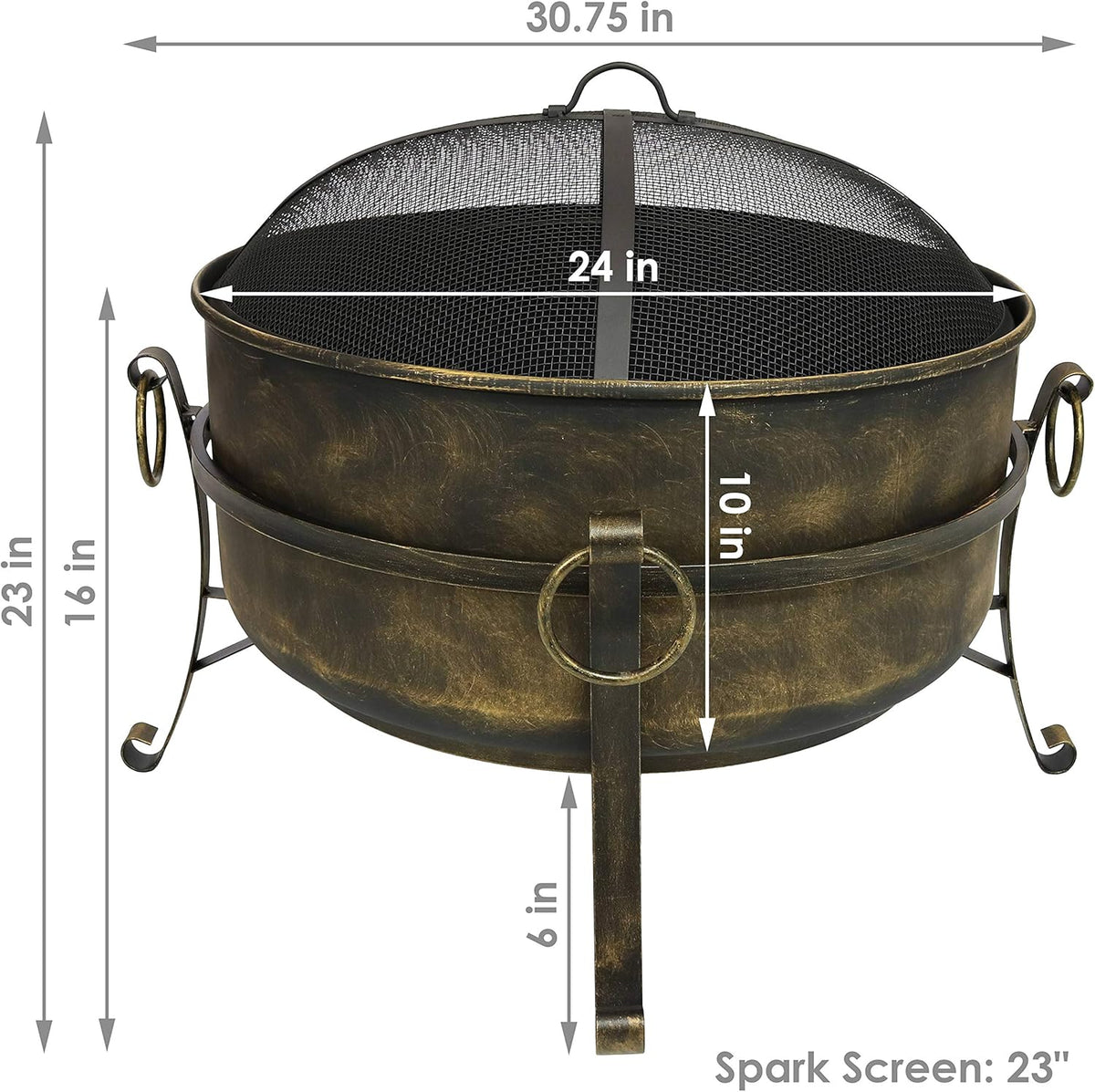 24-Inch Wood-Burning Fire Pit with Spark Screen, Poker, and Grate T85794