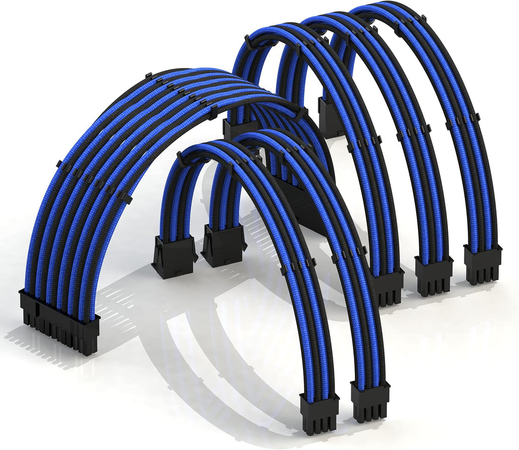 30cm PSU Cable Extension 18AWG Oxygen Free Copper Teflon Jacket Mod GPU PC w/Comb Kit 24 P (20+4) CPU 8 P (4+4) GPU 8 P (6+2) Set 300mm Blue J7734