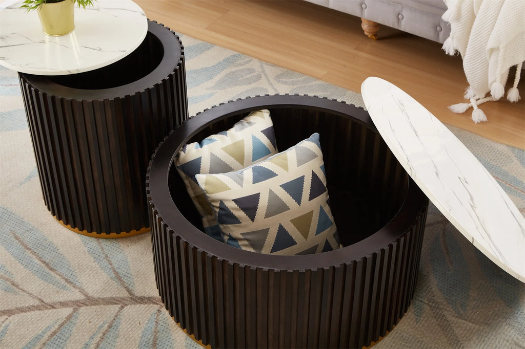Round Coffee Table with Storage, Black O8710