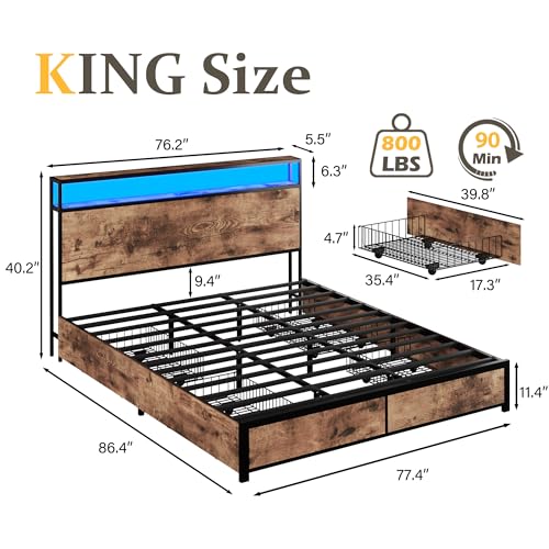 Queen Metal Platform Bed Frame with Storage Headboard and 4 Drawers G537461