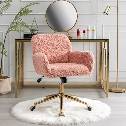 Pink Faux Fur Upholstered Swivel Desk Chair B1485