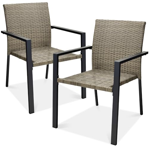 Set of 2 Stackable Outdoor Wicker Dining Chairs Black I886288
