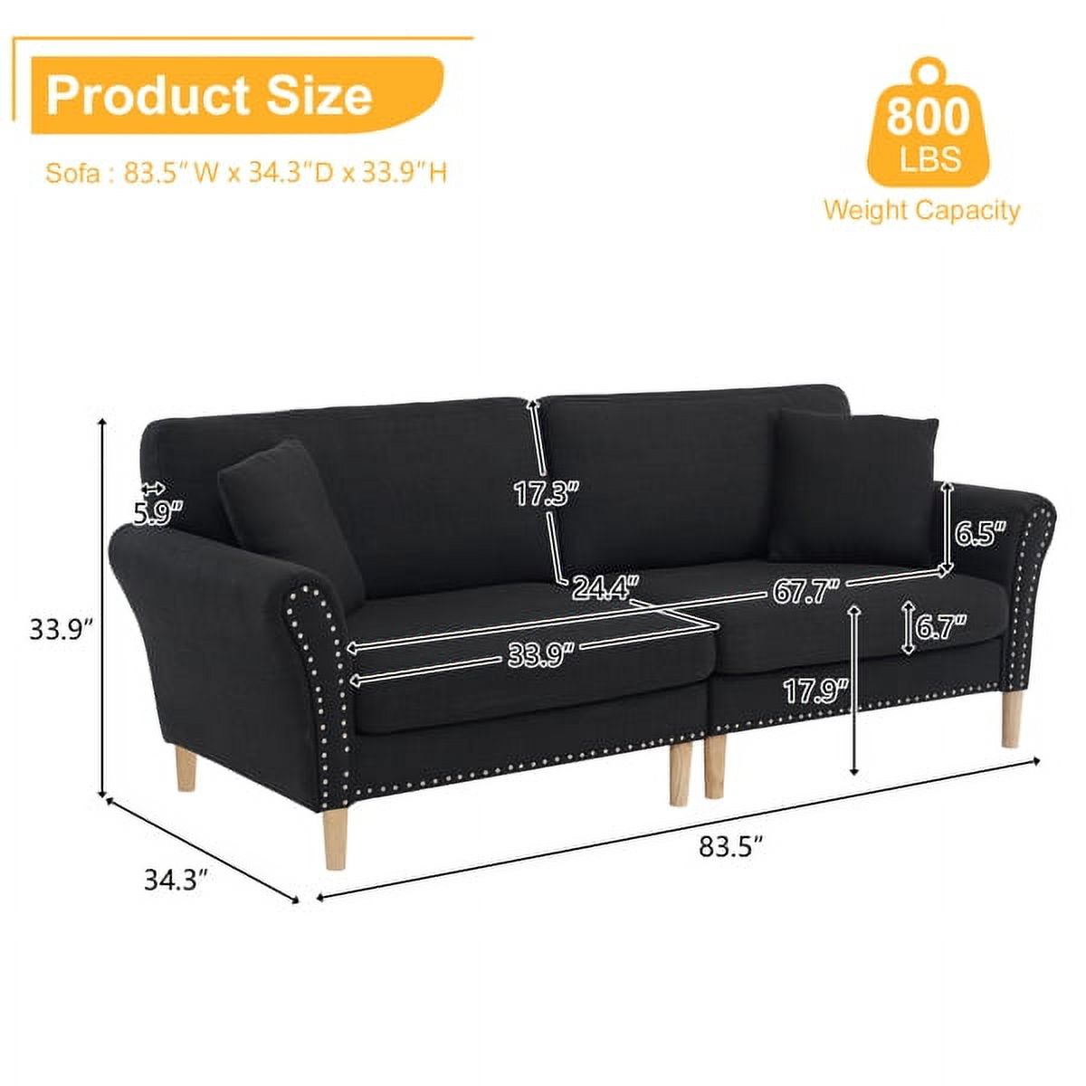 Black Upholstered 2-Seat Loveseat Sofa with 2 Pillows G1550