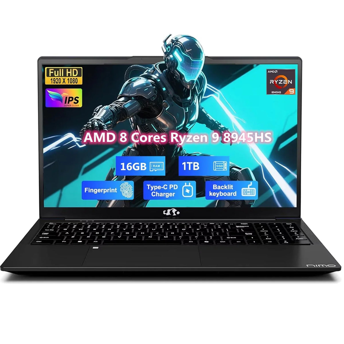 17.3" FHD Gaming Laptop, AMD Ryzen 9 8945HS 8 Cores, 16GB RAM 1TB SSD, Radeon 780M, Backlit Keyboard, Black E28437