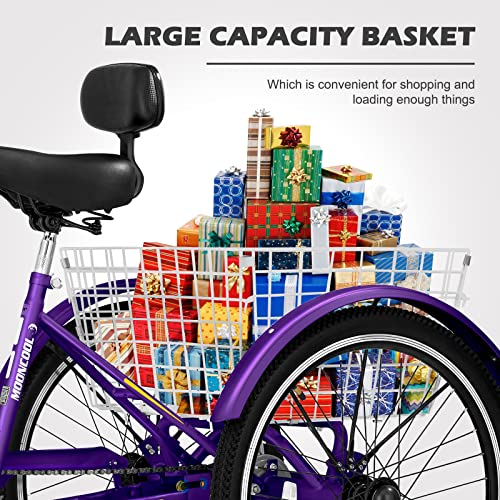 20/24/26IN Trike Bike with Parking Brake Handle, 7 Speed Rear Derailleur, Double-Wall Wheel Rims O276