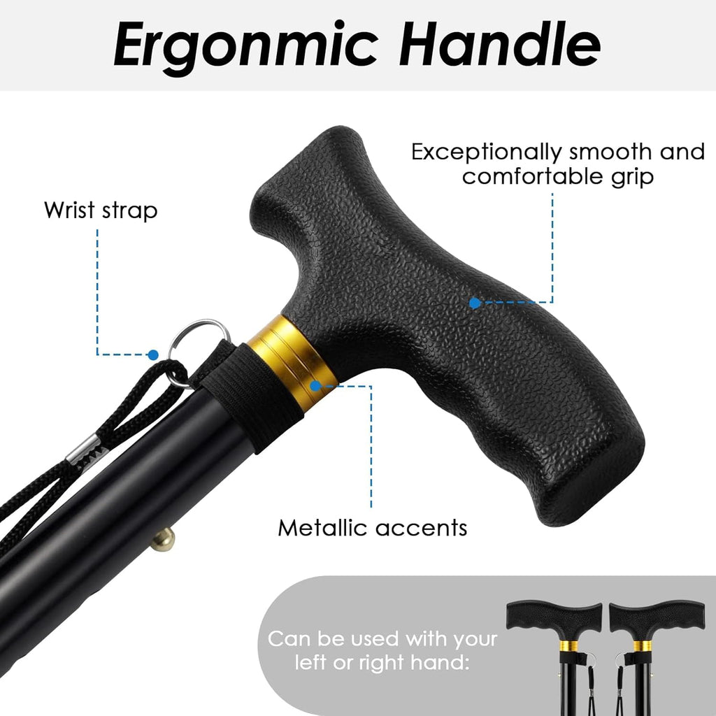 5-Level Height Adjustable Folding Plastic T-Handle Walking Cane I75892