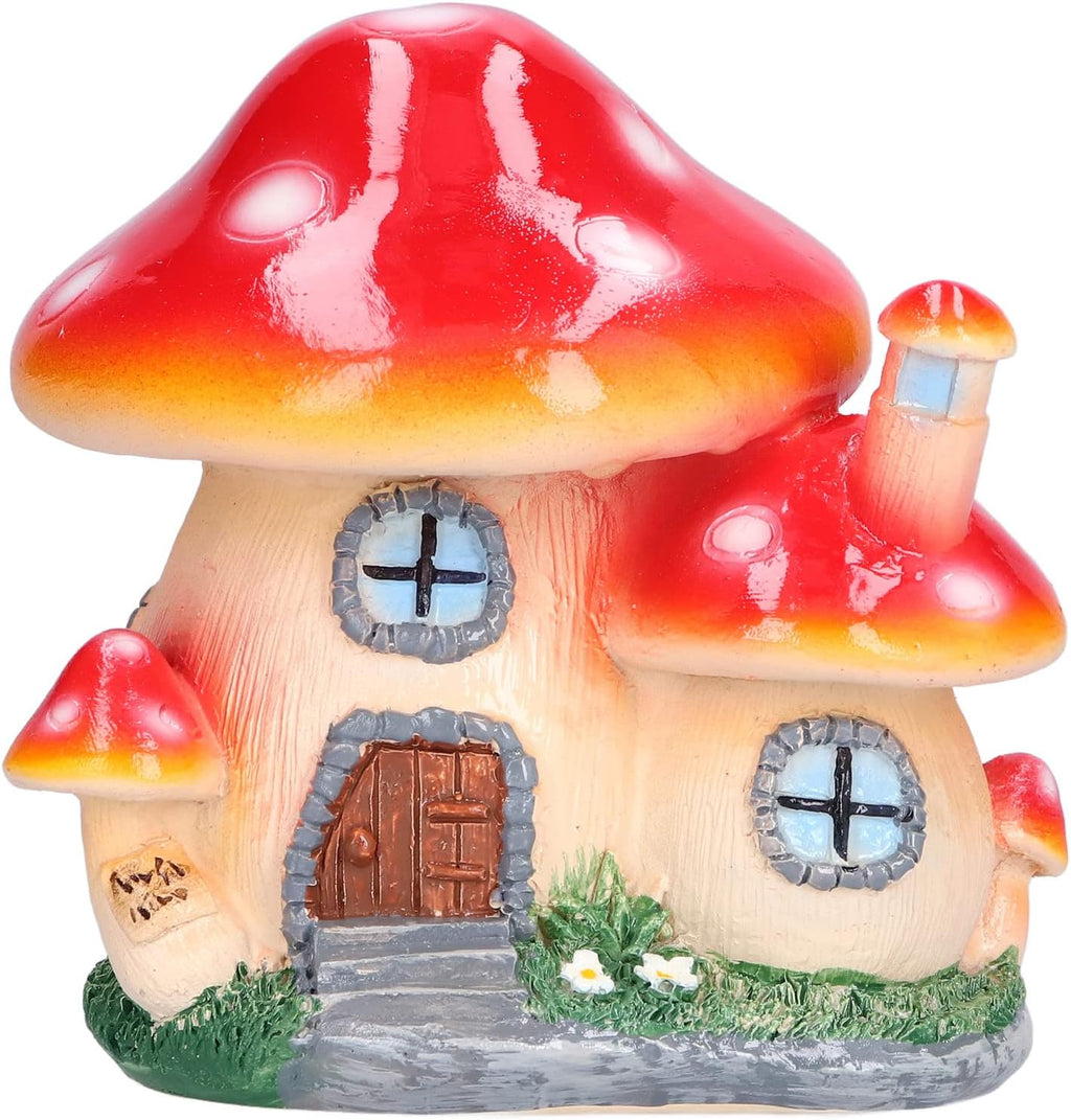 Red Synthetic Resin Mushroom House Sculpture 3.9x3.1x3.7 inch D5595