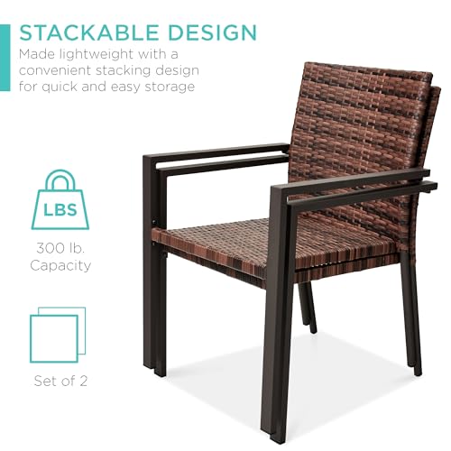 Set of 2 Stackable Outdoor Wicker Dining Armchair with Steel Frame Light Brown E4540