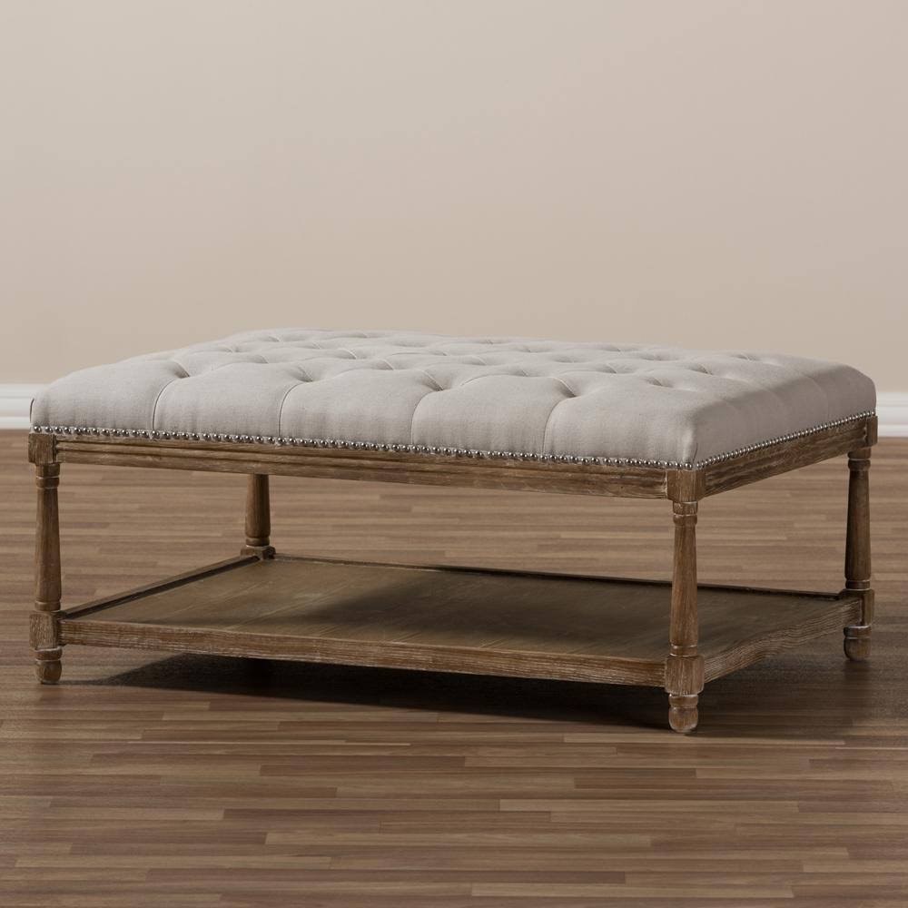 Beige Linen Rectangular Coffee Table Ottoman T8560