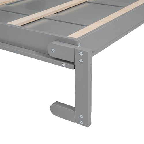 Grey Full Size Wood Murphy Bed with Storage Shelves and LED Lights X3433