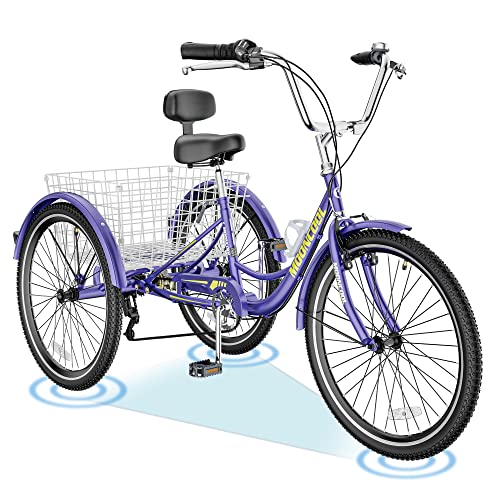 20/24/26IN Trike Bike with Parking Brake Handle, 7 Speed Rear Derailleur, Double-Wall Wheel Rims O276