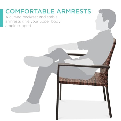 Set of 2 Stackable Outdoor Wicker Dining Armchair with Steel Frame Light Brown E4540