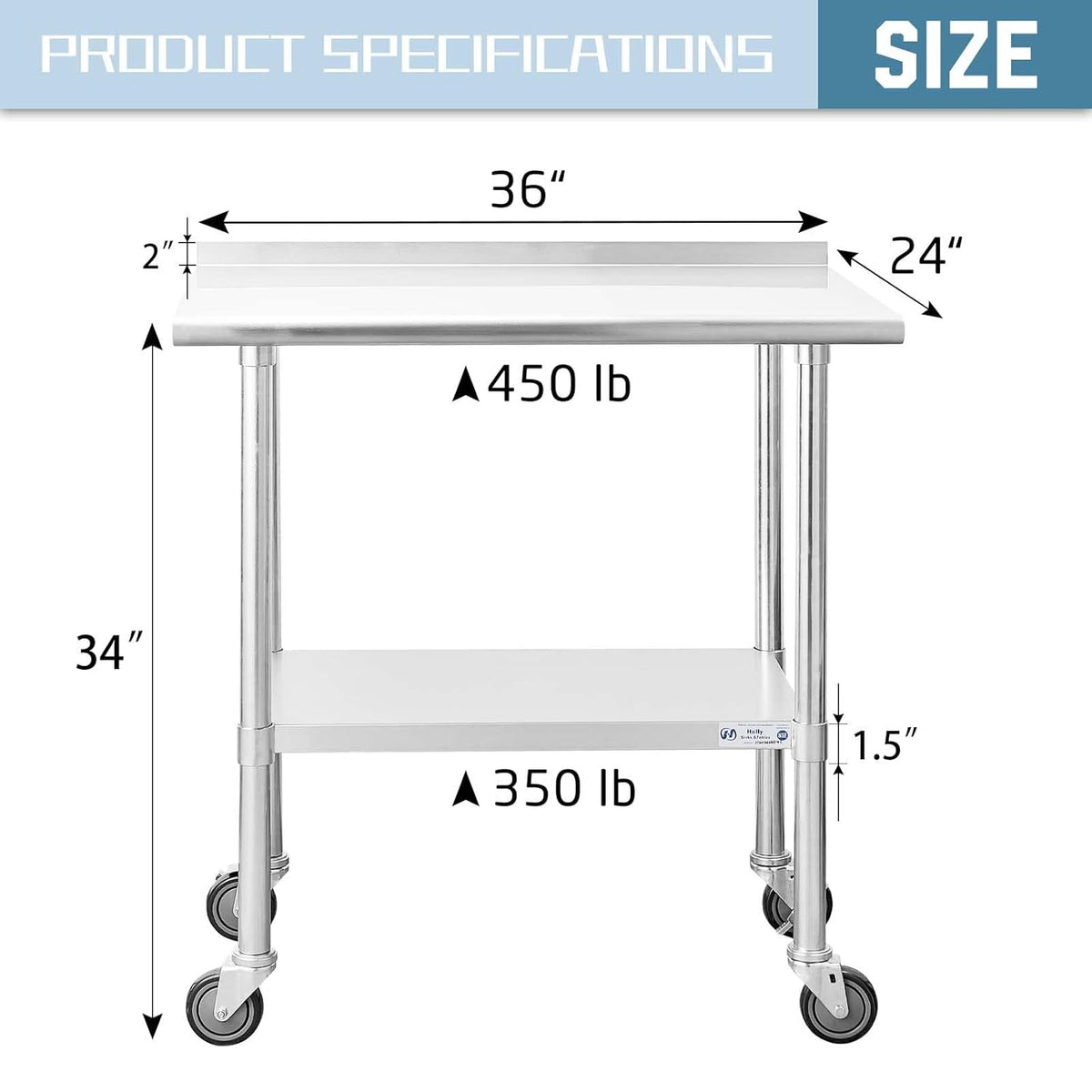 Stainless Steel Table 24 x 48 Inches with Caster Wheels S857510