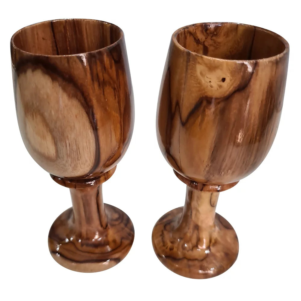 Rustic Dark Brown Wooden Wine Glass Goblet Drinkware Cup Set of 2 M770