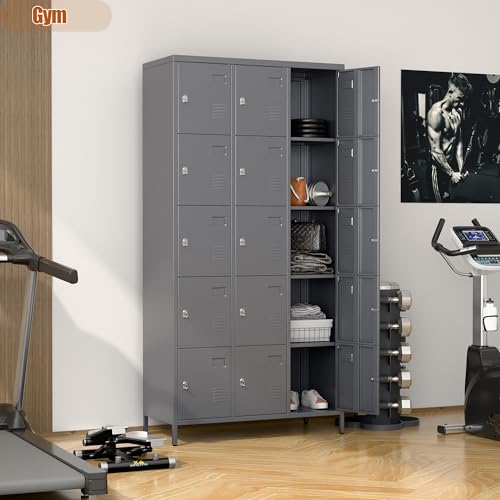 6 Door Metal Storage Locker with 18 Hooks, Black & Dark Grey F918308