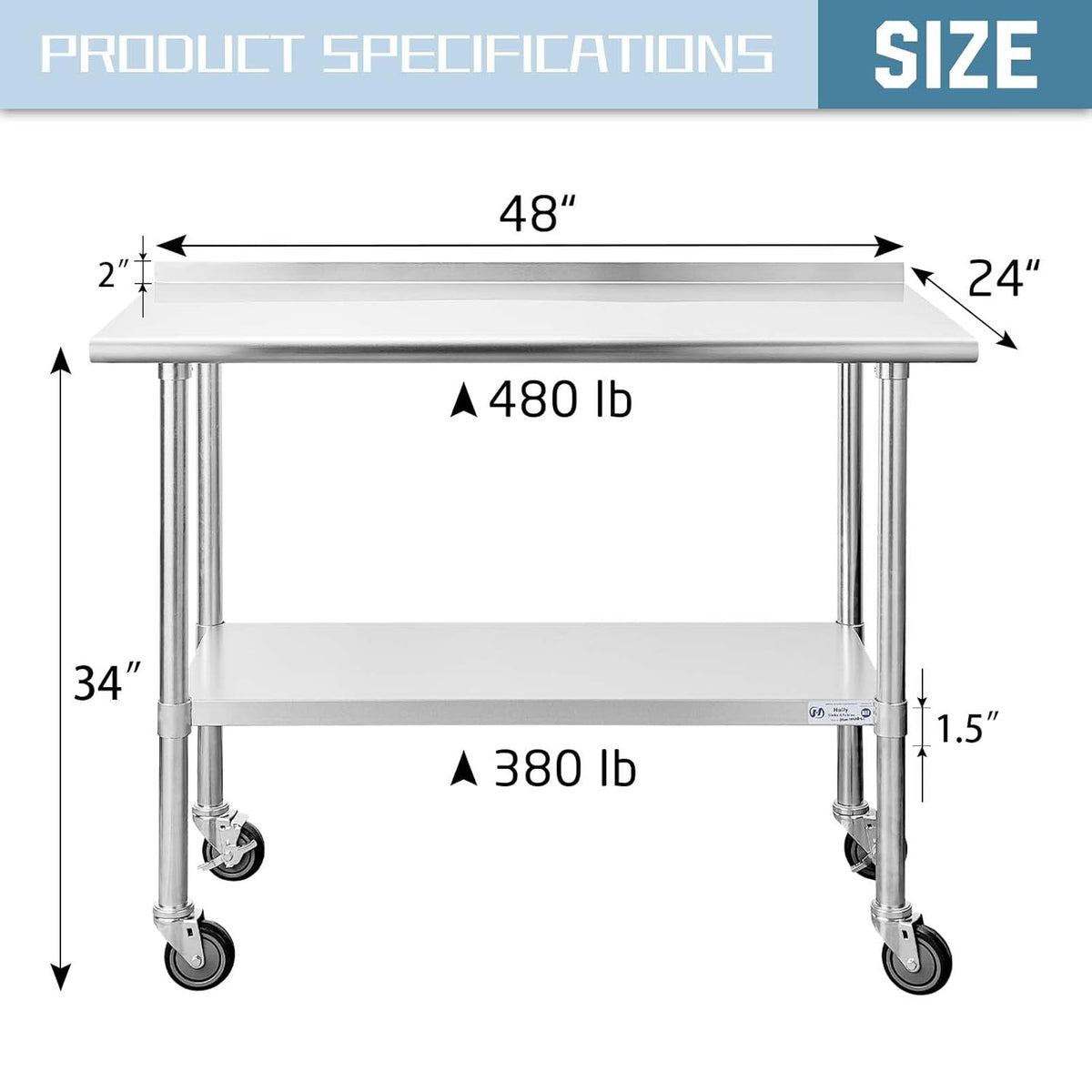 Stainless Steel Table 24 x 48 Inches with Caster Wheels S857510