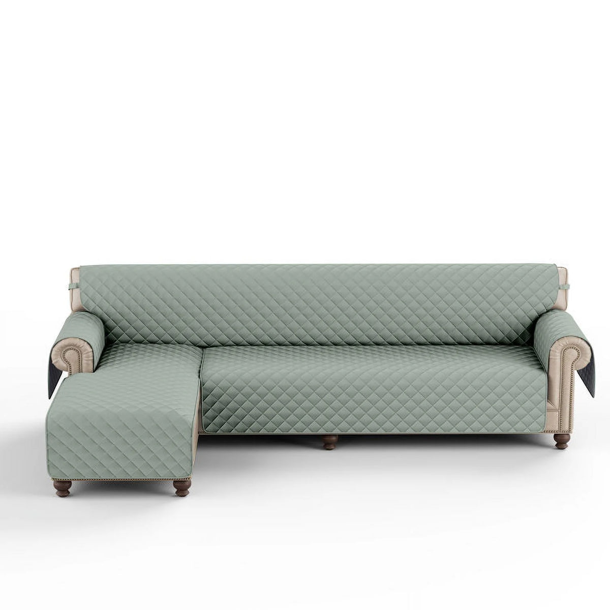 Light Green Reversible Waterproof L-Shaped Sofa Slipcover R885069