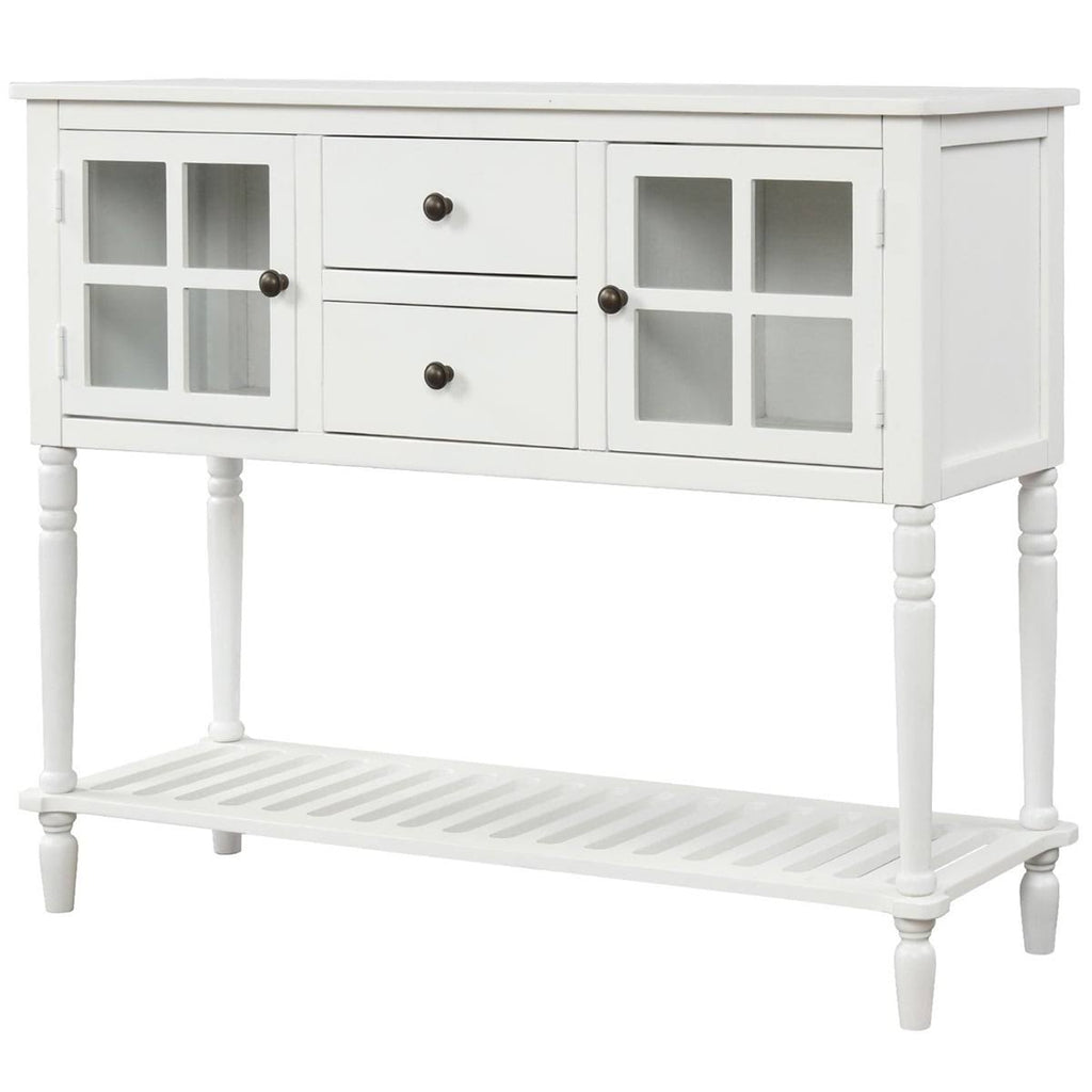 White Farmhouse Console Table with Glass Storage Cabinet L84294