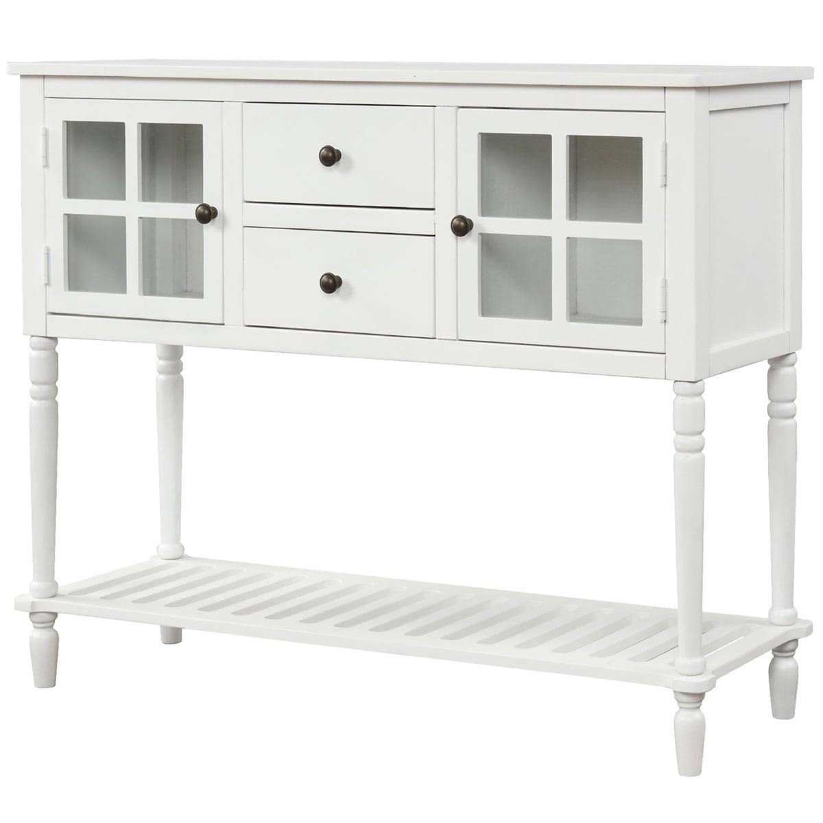 White Farmhouse Console Table with Glass Storage Cabinet L84294