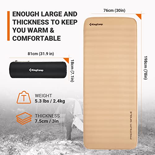 Double Self Inflating Sleeping Pad, Camping Foam Air Mattress, 79.1'' x 50.3'' x 3.0, Grey H356084