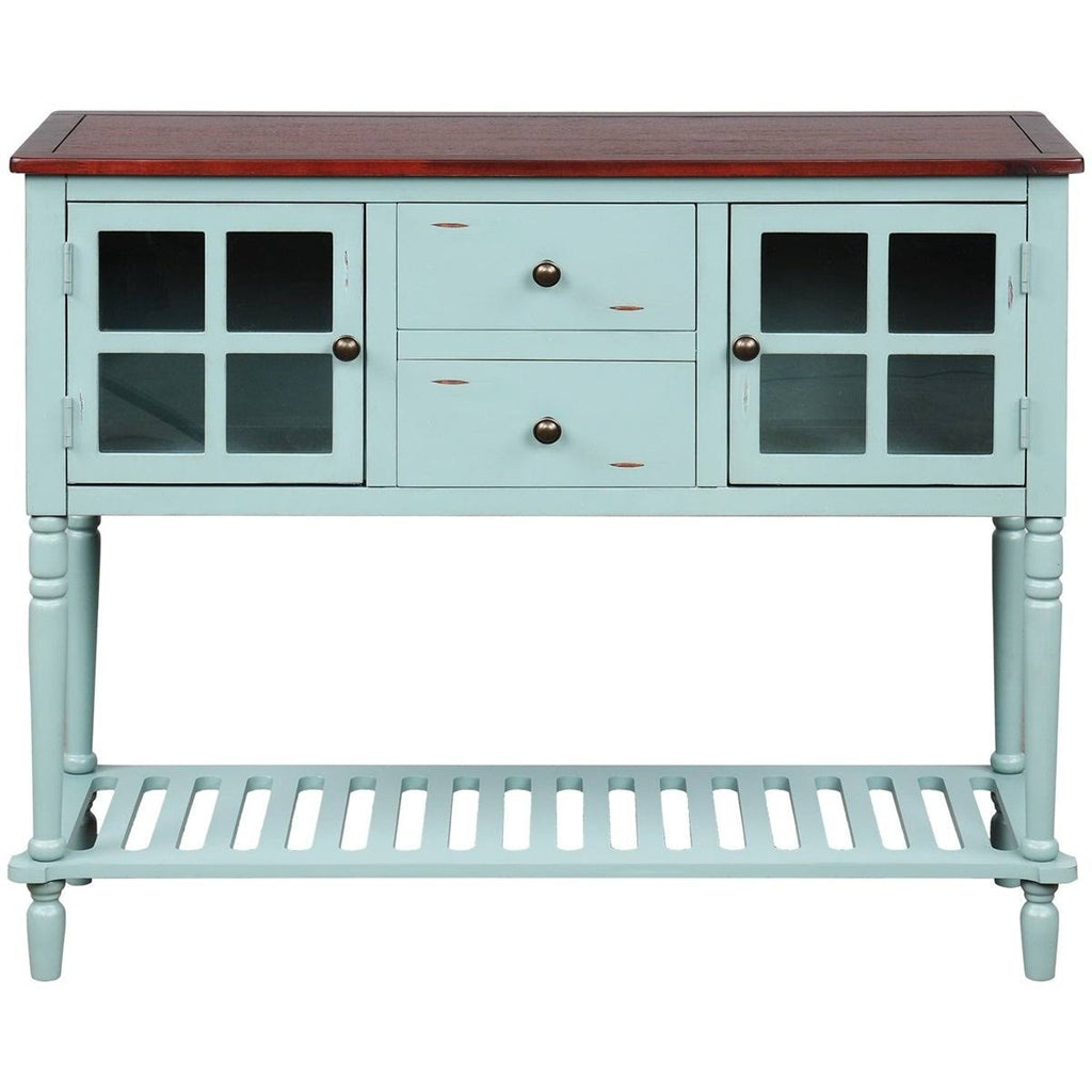 White Farmhouse Console Table with Glass Storage Cabinet L84294