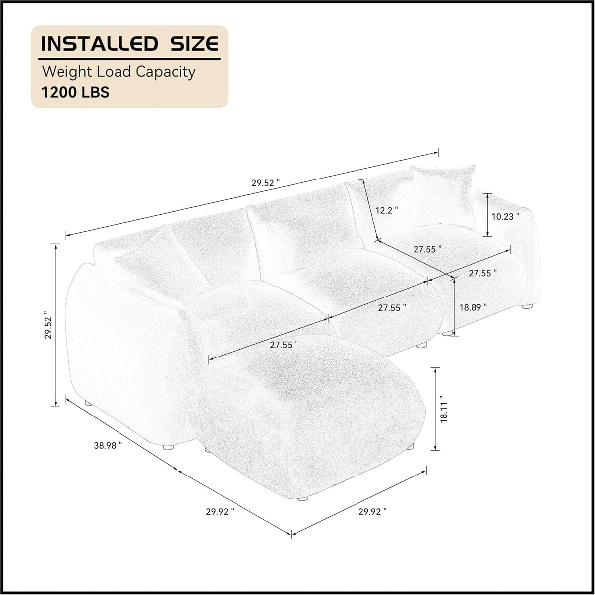 Beige Sectional Sofa with Moveable Ottoman N76054