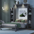 Grey Full Size Wood Murphy Bed with Storage Shelves and LED Lights X3433