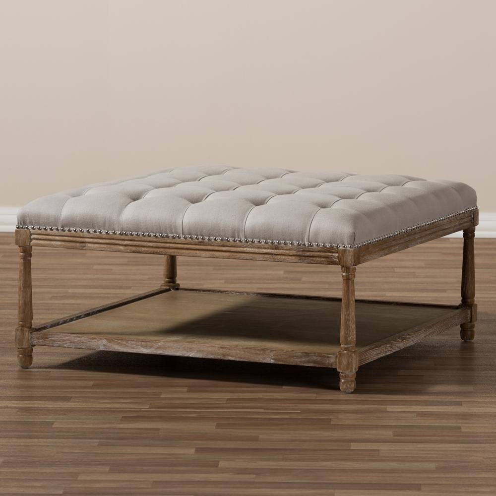 Beige Linen Rectangular Coffee Table Ottoman T8560