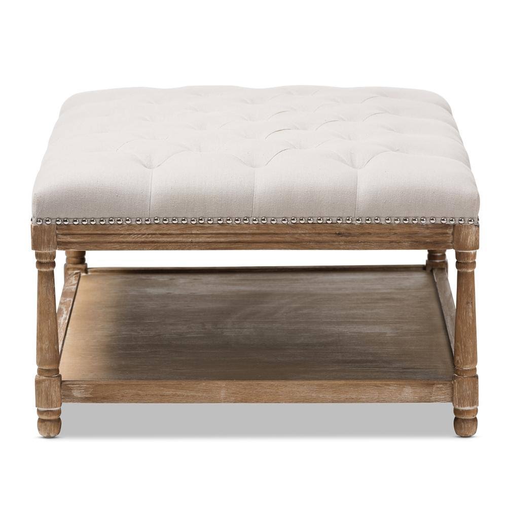 Beige Linen Rectangular Coffee Table Ottoman T8560