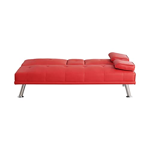 Faux Leather Convertible Folding Futon Sofa Bed Loveseat with Removable Armrests C594