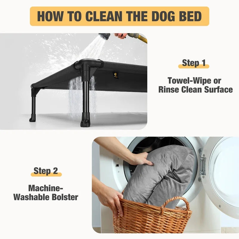 Black Elevated Dog Bed with Removable Bolster C43255