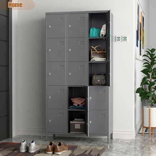 6 Door Metal Storage Locker with 18 Hooks, Black & Dark Grey F918308