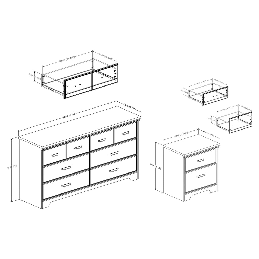 Gray 6-Drawer Double Dresser and 2-Drawer Nightstand A3586