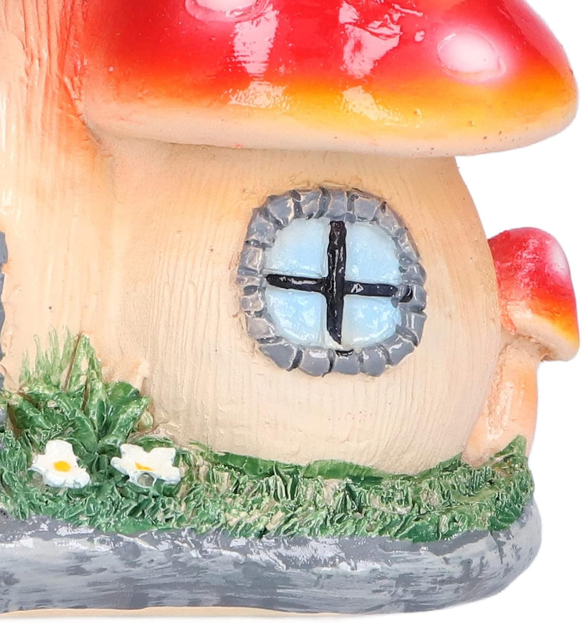 Red Synthetic Resin Mushroom House Sculpture 3.9x3.1x3.7 inch D5595