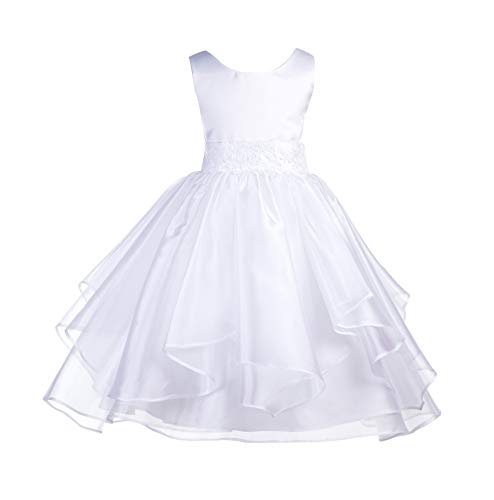 Asymmetric Ruffled Organza Sequin Flower Girl Dress H519