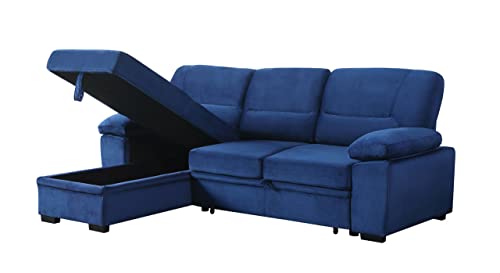 Black Grey Linen L Shaped Sleeper Sectional Sofa with Storage Chaise Q364