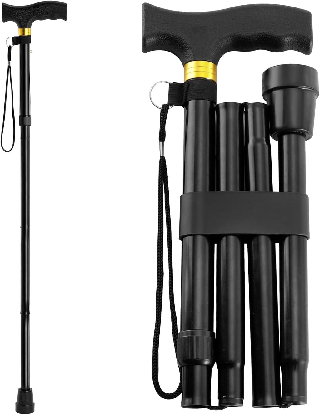 5-Level Height Adjustable Folding Plastic T-Handle Walking Cane I75892