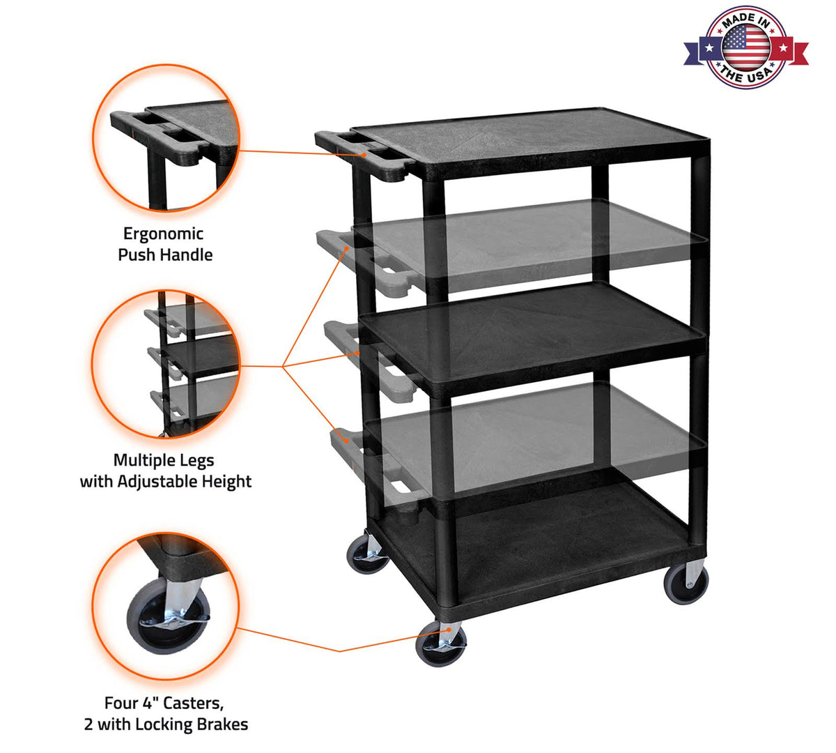 Black Multi Height Presentation Cart with Electric L993877