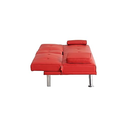 Faux Leather Convertible Folding Futon Sofa Bed Loveseat with Removable Armrests C594