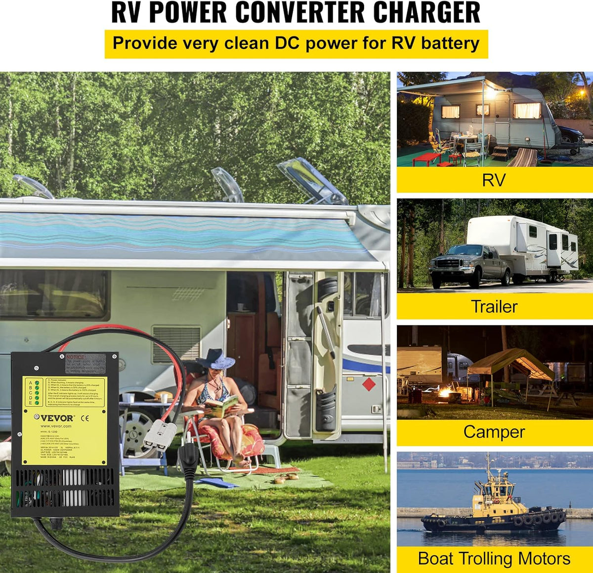 110 Volt AC to 12 Volt DC 1100W Power Converter Charger 60 Amp E809