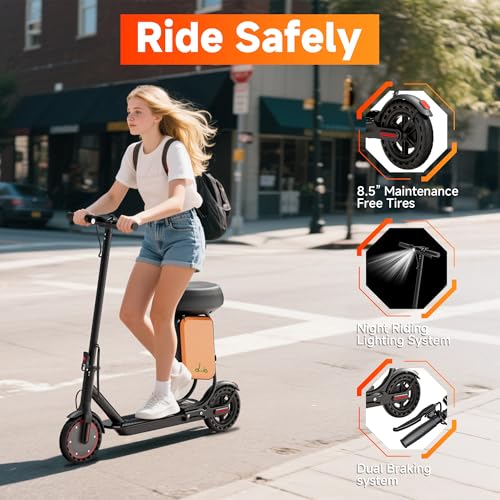 Electric Scooter with Seat, 19MPH, 21-Mile Range, 350W Motor, 8.5" Solid Tires, Dual Brake System, Folding E-Scooter K6793
