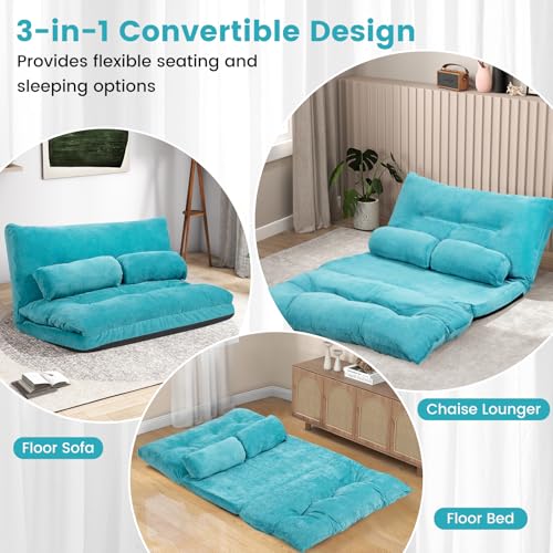 Beige Foldable Floor Sofa with 2 Pillows J980449