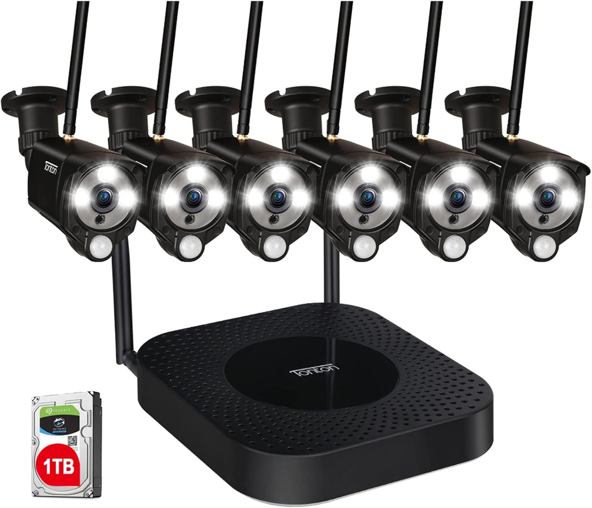 Wireless Security Camera System, 8CH NVR with 1TB HDD and 6PCS 3MP Outdoor Bullet Cameras E203610
