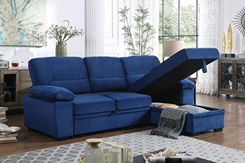 Black Grey Linen L Shaped Sleeper Sectional Sofa with Storage Chaise Q364