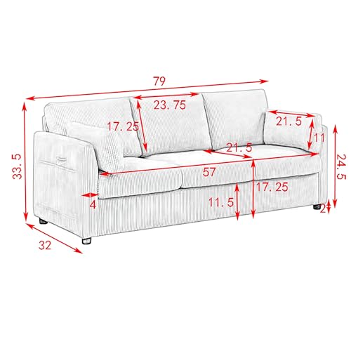 Beige Corduroy 3 Seater Sofa W17794